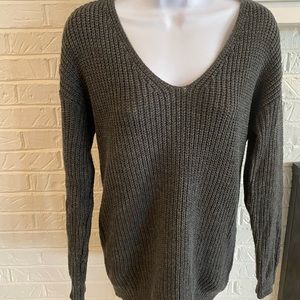 Luxe brand gray sweater with lattice back